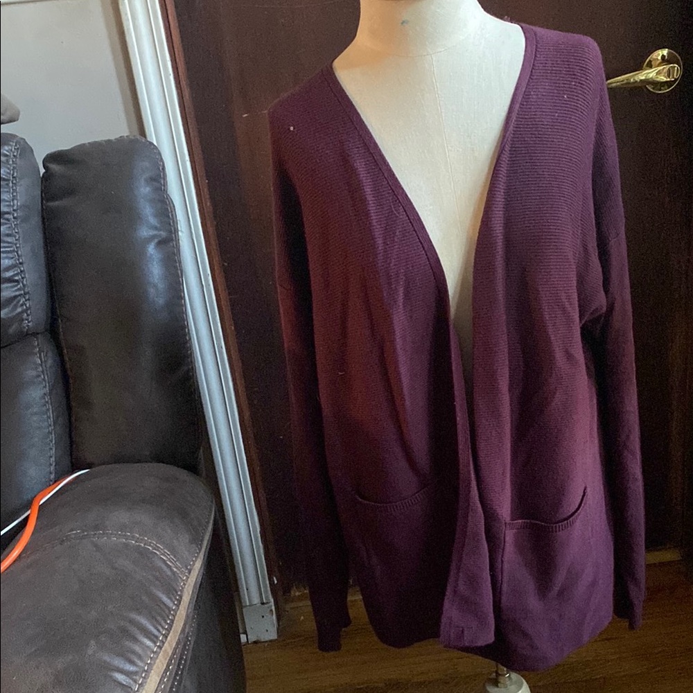 Women's Burgundy Open-Front Sweater